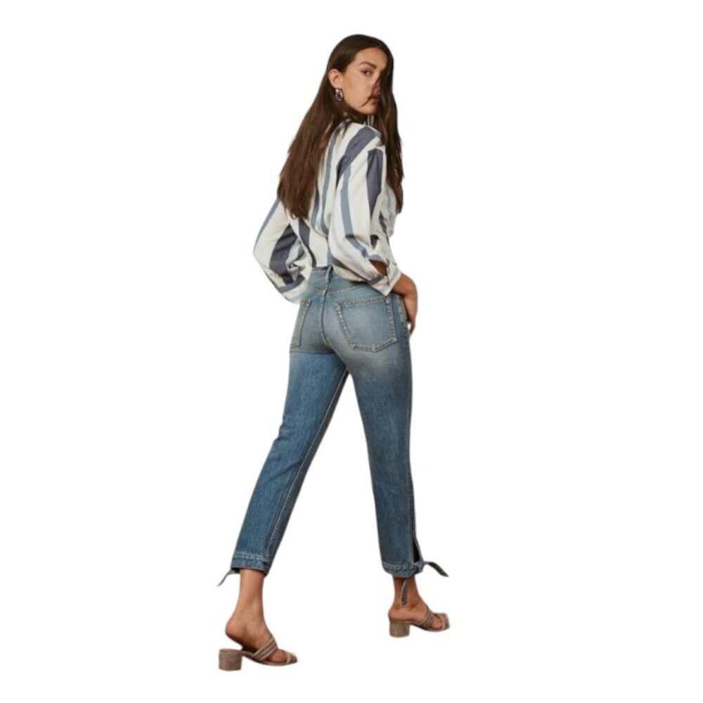 Boyish Women Medium Wash High Waisted Straight Leg Jeans Size 26 Ankle Tie Avery - Picture 2 of 9